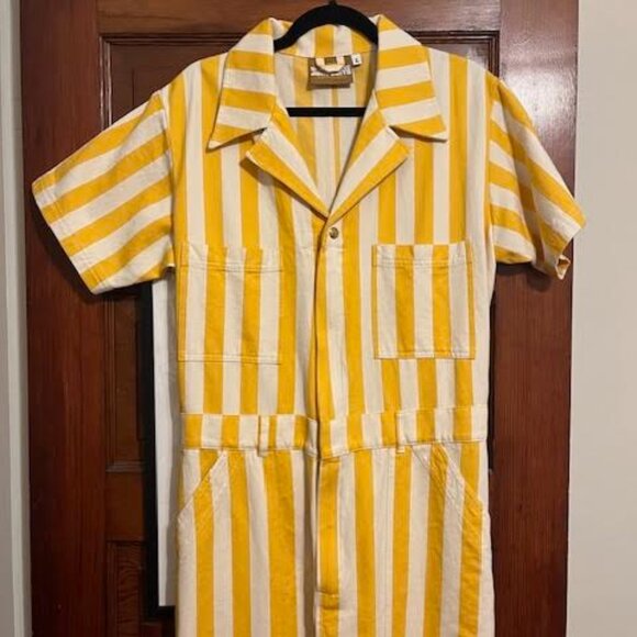 Big Bud Press Yellow Stripe Jumpsuit - Large NWOT - Picture 1 of 5